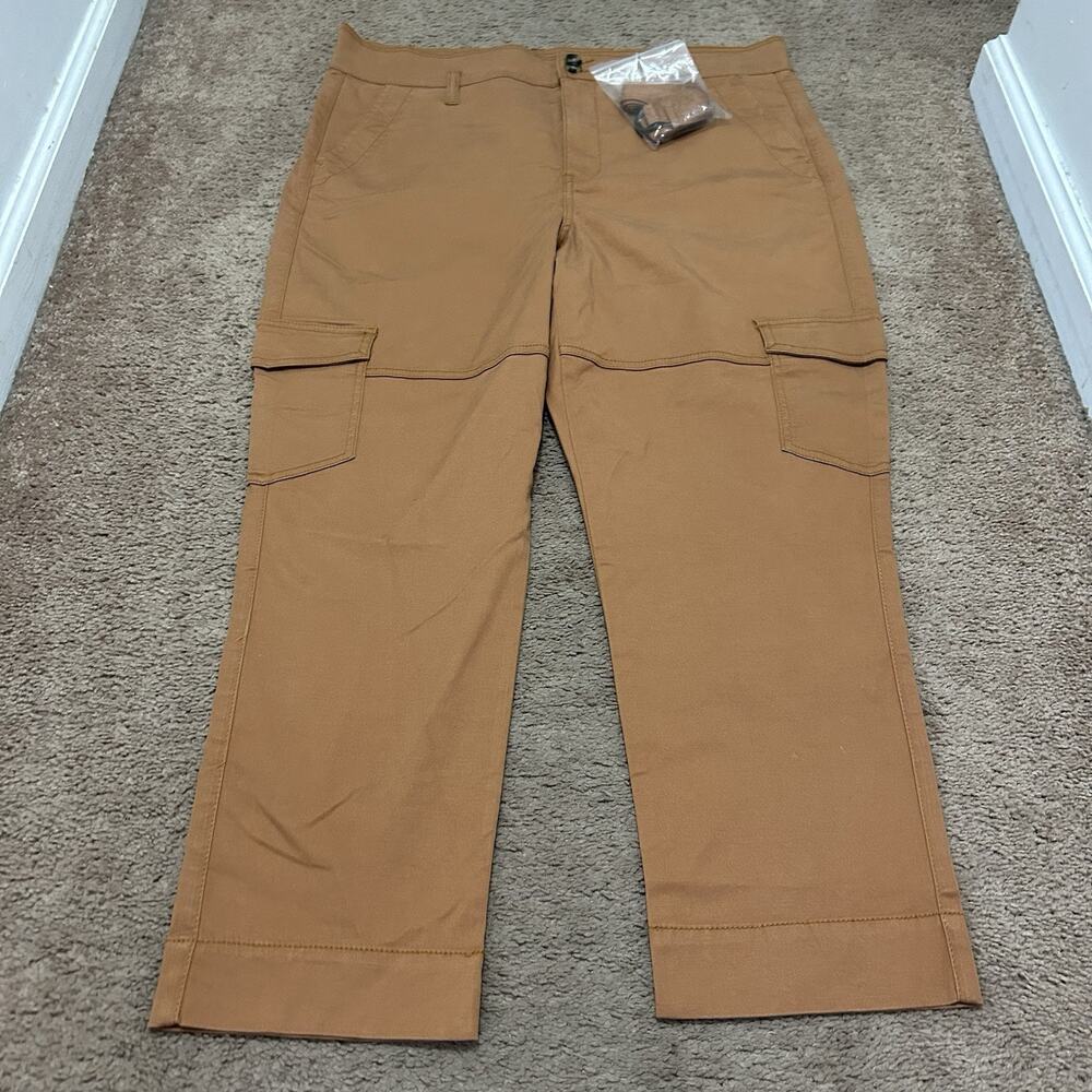 Cabi Utility Cargo Pants 6045 Tobacco Brown High Rise Belted Women's Size 12